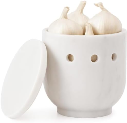 Marble Garlic Keeper, Natural Stone Storage Jar