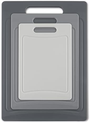COOK WITH COLOR Non-Slip Cutting Board Set – Kitchen Essentials with Easy Grip Handle for Meat, Veggies, and Fruits, 3 Cutting Boards, Gray