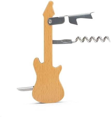 Kikkerland Rockin’ Corkscrew – Guitar-Shaped Stainless Steel Bottle Opener for Wine Lovers & Musicians – Novelty White Elephant Gift
