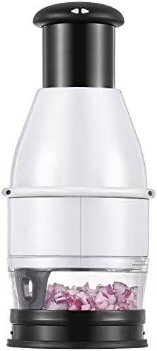 Geedel Food Chopper Vegetable Cutter, Easy to Clean Manual Veggie Onion Garlic Nut Chopper Dicer, Dishwasher Safe Vegetable Chopper with Container for Onions Nuts Garlic Veggies Salads, No BPA, White
