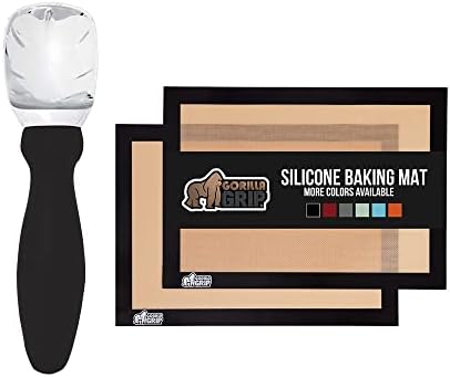 Gorilla Grip Ice Cream Scoop and Silicone Baking Mat, Both in Black Color, Ice Cream Scoop is Versatile, Baking Mats are Quarter Sheet Size, No Greasing Needed, 2 Item Bundle