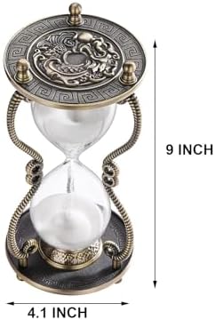 CNCJ Hourglass Timer Sand Clock 60 Minute: Brass Medieval Dragon White Sand Watch 60 Min, Large Reloj De Arena, Gothic Fantasy One Hour Sandglass for Gifts, Home, Desktop Decor