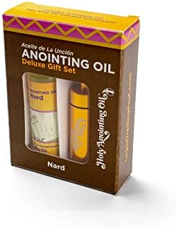 Nard Anointing Oil from Israel Boxed Gift Set with Dispenser, Holy Jerusalem Oil & Gold Metal Keychain Bottle Container, Plastic Dropper & Small Glass Vial, Aceite Ungido y Botella