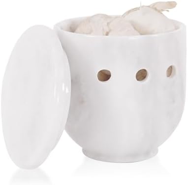Marble Garlic Keeper With Lid for Kitchen Counter Decor