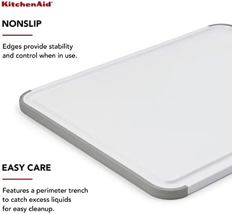 KitchenAid Classic Plastic Cutting Board with Perimeter Trench and Non Slip Edges, Dishwasher Safe, 11 inch x 14 inch, White and Gray & All Purpose Shears with Protective Sheath, One Size, Black