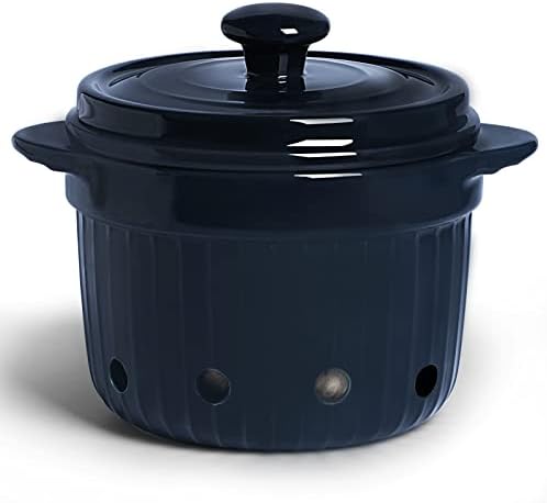 Ceramic Garlic Keeper with Lid, (Navy)