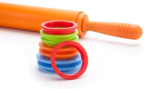 Adjustable Rolling Pin with Thickness Rings for Baking Cookie Chapati Fondant Dough Pastry Pizza Pie Crust Silicone Roller Pin 17.7 Inches with 4 Thickness Rings (Orange)