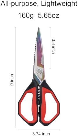 LIVINGO 9" Sharp Kitchen Scissors for Food Titanium Coated Stainless Steel