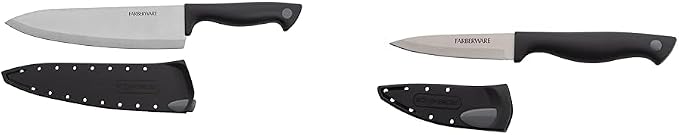 Farberware Edgekeeper 8-Inch and 3.5-Inch Kitchen Knife Set with Self-Sharpening Blade Covers, High Carbon-Stainless Steel, Razor-Sharp Chef and Paring Knives, Black