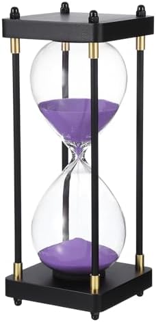 PATIKIL Large Decorative Sand Timer, 60 Minutes Wood Hour Glass Timer Modern Wooden Hour Glass for Cooking Game Office Classroom Kitchen Home, Purple(Style 1)