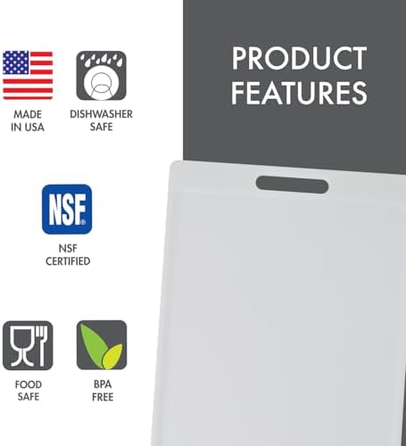 Dexas NSF Certified Polysafe Cutting Board with Handle, 11 x 14.5 Inches, Reversible Kitchen Cutting Board, White