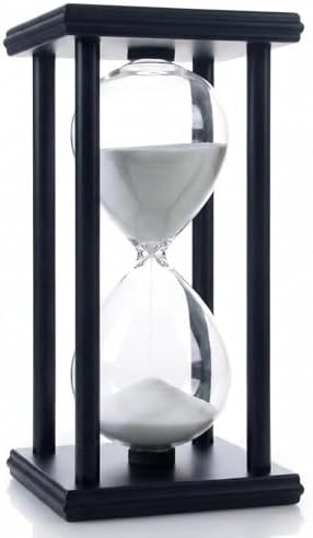 Hourglass Sand Timer 45 Minutes, Hour Glasses with Sand Decoration for Kids, Sand Clock Watch for Room Birthday Tea Coffee Table Book Shelf School Game Ornament Wooden (White Sand)