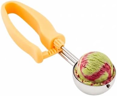 Restaurantware Comfy Grip 2 Ounce Gelato Scoop 1 Ambidextrous Ice Cream Scoop - Built-In Blade Bright Handle Yellow Stainless Steel Cookie Dough Scoop Comfortable Grip For All Ingredients