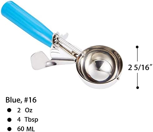 Portion Scoop - Disher, Cookie Scoop, Food Scoop - Portion Control - 18/8 Stainless Steel, Blue Handle (#16 / 2oz)