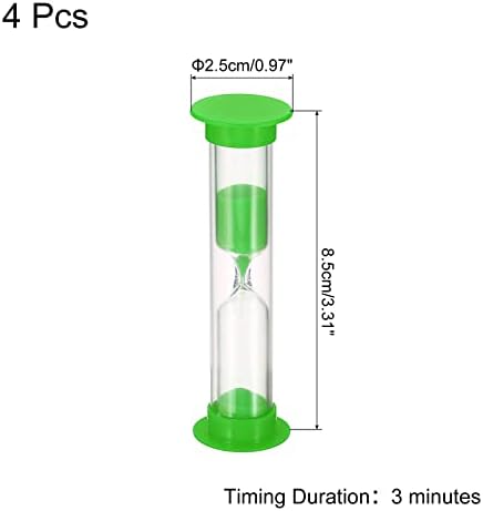 PATIKIL 3 Minute Sand Timer, 4Pcs Small Sandy Clock with Plastic Cover, Count Down Sand Glass for Games, Kitchen, Party Favors DIY Decoration, Green