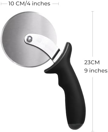 Linoroso Pizza Cutter Wheel, Durable Stainless Steel 4-Inch Pizza Wheel Cutter with Comfortable Safety Handle, Pizza Slicer Wheel for Cutting Through Pizza, Crust, Pie, Brownie, Flatbread, Black
