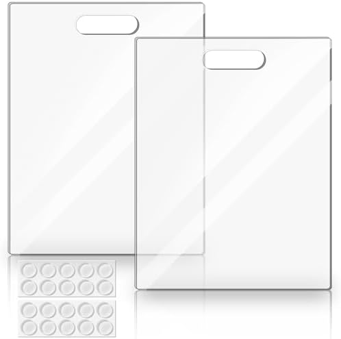 Tioncy 2 Pcs Acrylic Cutting Boards 11 x 14 Inch Clear Cutting Plates for Kitchen Counter Non Slip Chopping Boards with Handle and Anti Slip Silicone Feet Clear Tray for Kitchen Countertop Protection