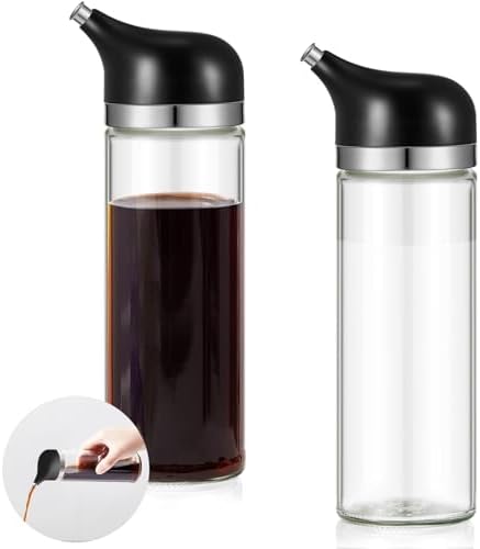 2 Pcs Soy Sauce Dispenser 8 oz, Glass Non Drip Black