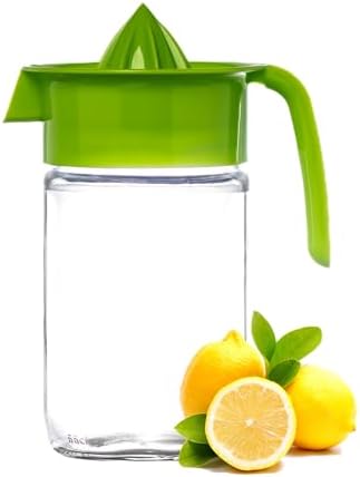 Glass Lemon Juicer, Small Grapefruit and Citrus Juicer, Extractor Manual Hand with Handle and Pour Spout, BPA Free and Lead-Free Heavyweight Crystal Clear Glass 22.31oz (green)