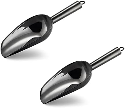 E-far 6 Ounce Ice Scoop Set of 2, Black Stainless Steel Small Food Scooper