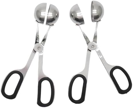 2 Pcs Meatball Maker Tongs None-Stick Meatball Maker Stainless Steel Meat Ballers Scoop Ball Maker Ice Tongs for Meat, Cake Pop, Ice Cream Scoop, Fruit, Cookie Dough, Melon - Black（M Size）