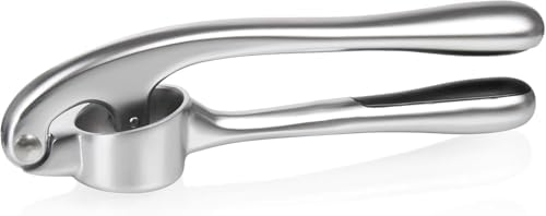 wenco 17cm Chrome Plated Zinc Die-Cast Garlic Press with Ergonomic Handle, Silver/Black, Heavy Duty Stainless Steel Look Kitchen Tool