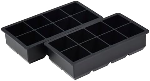 Bangp Large Silicone Ice Cube Tray with Bin and Tongs,2 Pack,Black