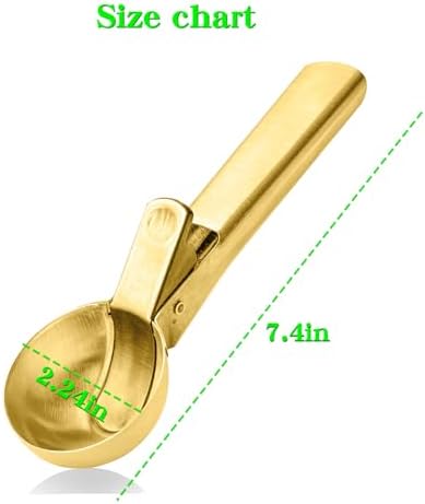 Ice cream scoop, a portable stainless steel ice cream scoop with trigger device and comfortable handle, suitable for DIY mixed ice cream, fruits, frozen yogurt, etc Large (1pcs Large golden)