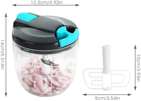 Portable Manual Food Processor Vegetable Chopper (900ml, Blue)