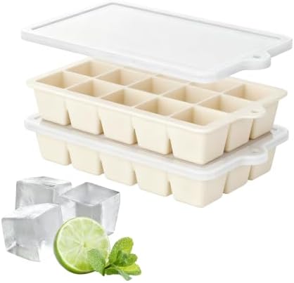 Silicone Ice Cube Tray 2 Pack, HANCELANT Ice Cube Mold, Ice Trays for Freezer with Lid for Whiskey, Cocktail, Drinks and Food, Freezer, BPA Free, Easy Release