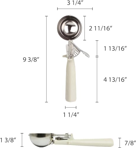 TrueCraftware- 3-1/4 oz Portion Scoop #10 Stainless Steel with Triangle Ivory Handle- Ice Cream Scoop Cookie Scoop for Cookie Dough Batter