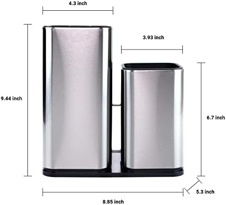 KAUKKO Knife Holder and Utensil Holder Stainless Steel Modern Rectangular Design Universal Knife Block and Kitchen Utensils Organizer for Countertop(Included Chopping Board 3Pcs)