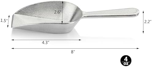 New Star Foodservice One-Piece Cast Aluminum Flat Bottom Bar Ice Flour Utility Scoop, 4-Ounce, Silver