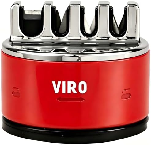 VIRO Compact Suction Kitchen Chef Knife and Scissors Sharpener for Straight and Serrated Knives, 4-Stage Knife Sharpening Tool Helps Repair and Restore Blades, Red