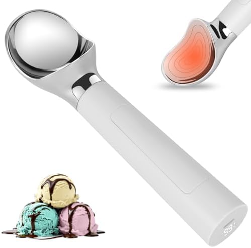 Heated Ice Cream Scoop Rechargeable – Electric Ice Cream Scooper with LED Display, 158°F Fast Warm-Up, IP67 Waterproof, Easy for Seniors & Kids to Use – Effortlessly Scoops Hard Ice Cream and More