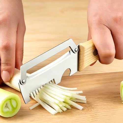 3-in-1 Vegetable Peeler Julienne Slicer with Bottle Opener, Stainless Steel Kitchen Tool with Natural Wood Handle for Fruit Vegetable Meal Prep (Brown and Wood)