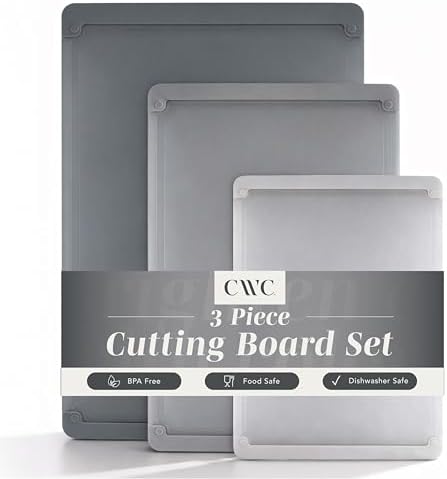 COOK WITH COLOR Extra Large Cutting Board Set, Jumbo-Sized Boards with Rubber Border for Enhanced Cooking Experience, 3-Piece, Grey