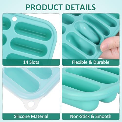 Cabilock Silicone Ice Stick Tray for Water Bottles, Mini Ice Cube Mold with Easy Release Design for Freezer, Drinks, Coffee, Cocktails and Summer Beverages, Green