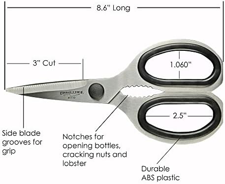 Ergo Chef All Purpose Kitchen Shears, Premium Heavy Duty Stainless-Steel Scissors, Ultra Sharp Multi-Function Poultry, Fish, Meat, Vegetables, Herbs, Plastic Packaging Come Apart Easy Cleaning