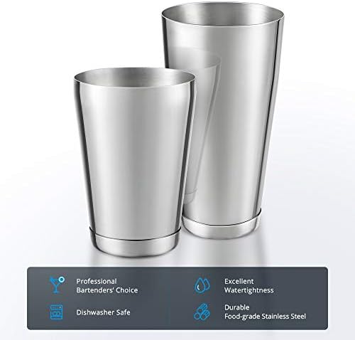 Stainless Steel Boston Cocktail Shaker Set Weighted, Watertight Durable Suitable for Home Uses and Professional Bars, 18oz & 28oz