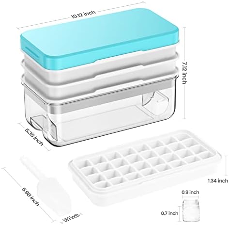 PHINOX 1" Ice Cube Tray with Lid and Bin, Easy Release 96 Cubes for Freezer