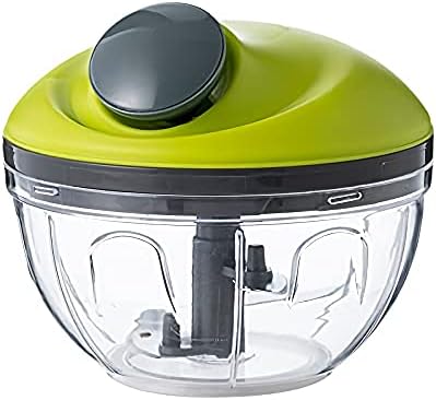New Model Multi-Function Food Pull Chopper String Corded with Stainless Steel Quick Slicers Processor Grater Cutting Vegetable Onion Tomato Garlic Fruit Meat, Green, 4.33 X 4.71 (CS-8536-AA)