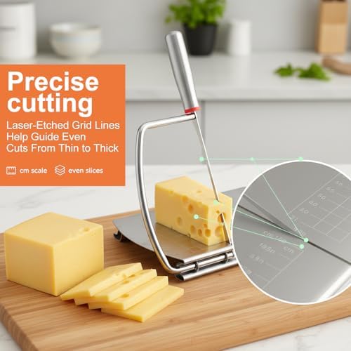 Cheese Slicer, Stainless Steel Cheese Cutter with Adjustable Thickness
