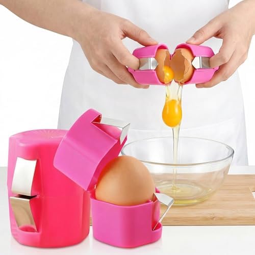 Handheld Egg Shell Opener and Egg Cracker Tool for Raw Eggs, Stainless Steel Egg Opener Cutter, Easy Egg Peeler for Hard Boiled Eggs, Kitchen Gadgets Shell Separator (2pcs Pink)