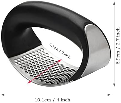 Garlic Press Rocker, Kitchen Stainless Steel Garlic Mincer Crusher, Professional Heavy Soft-Handled Crush Garlic, Garlic Mincer Crusher, Silicone Garlic Peeler, Rust Proof, Black
