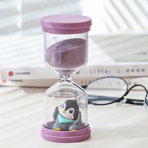1 Minute Sand Timer,Hourglass Timer in Macaron Purple with Penguin Pattern