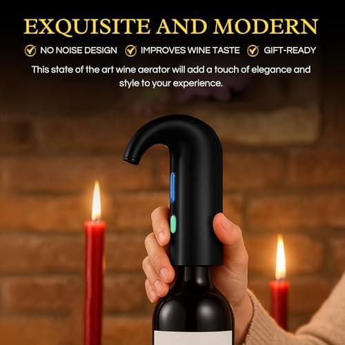 Electric Wine Aerator Dispenser Opener - Portable Accessory - Red & White Wines, Touch Activated Aeration For Wine and Spirit - Beginner and Enthusiast - Spout Pourer - Wine Gifts (BLACK)