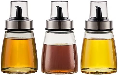 [3 Pack 180ml/6 oz Airtight Olive Oil Dispenser Bottle,Oil and Vinegar Cruet Set for Kitchen and BBQ, Oil Decanter for Cooking Wine/Soy Sauce/Vinegar, Leak-Proof Spout with Dust Cap