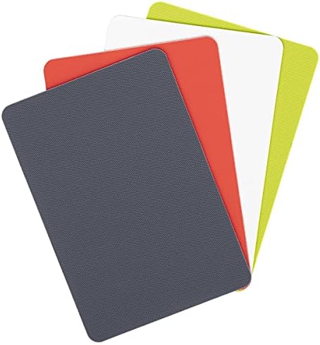 Dexas Heavy Duty Cutting Board Grippmat, Flexible Cutting Boards for Kitchen, Set of 4, Non Slip Plastic Board Cutting Mat 5.5 by 8 Inches Gray, Red, White and Green Set, Kitchen Gadgets