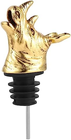 Rhino Head Wine Pourer with Bottle Stopper, Zinc Alloy, Golden
